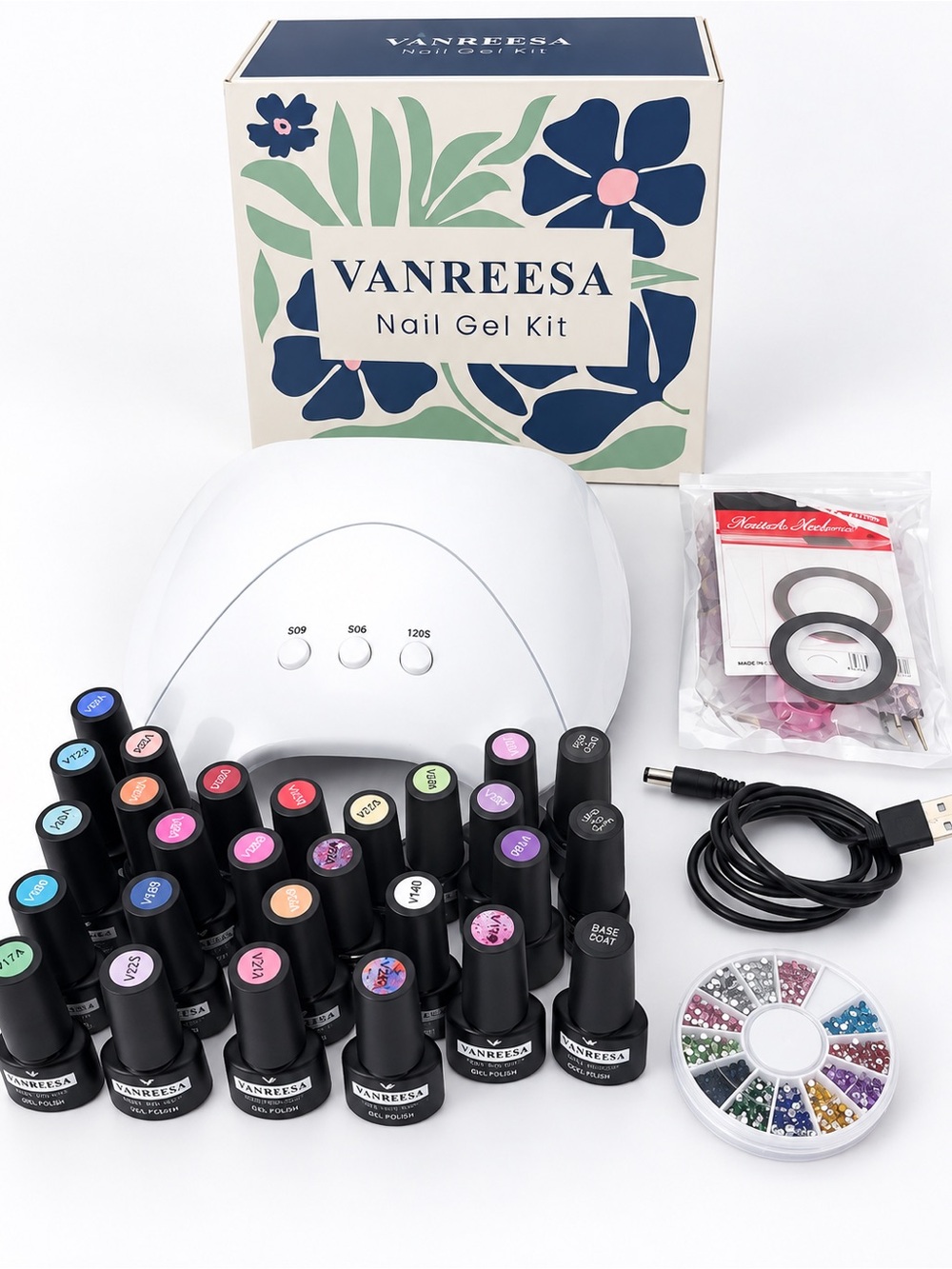 White mini Nail Gel Kit with Multi-Color Gel Polishes
